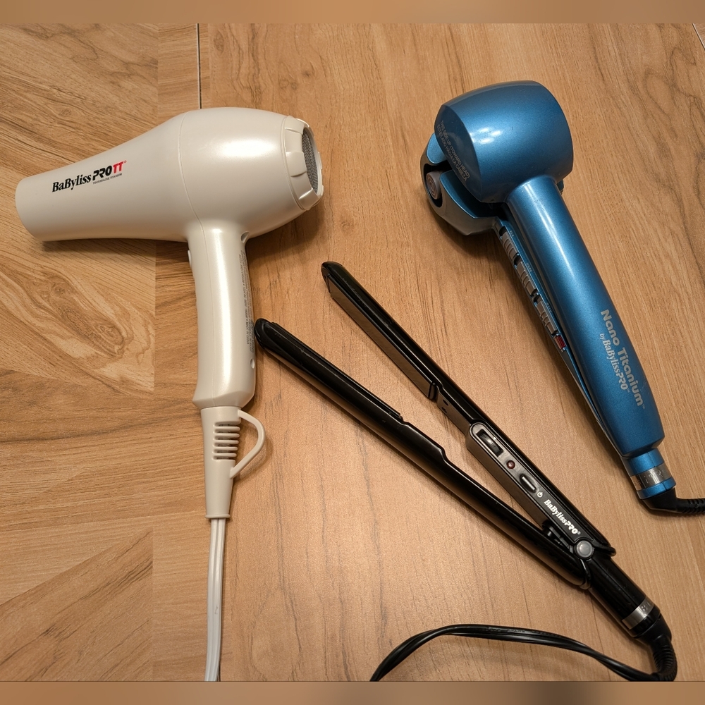 BaByliss Pro TT Blowdryer, Nano Titanium MiraCurl 3& Porcelain Ceramic Flat Iron